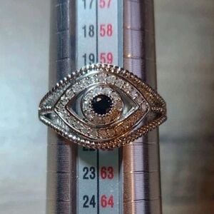 Silver Color Black Evil Eye Ring Size 9.5